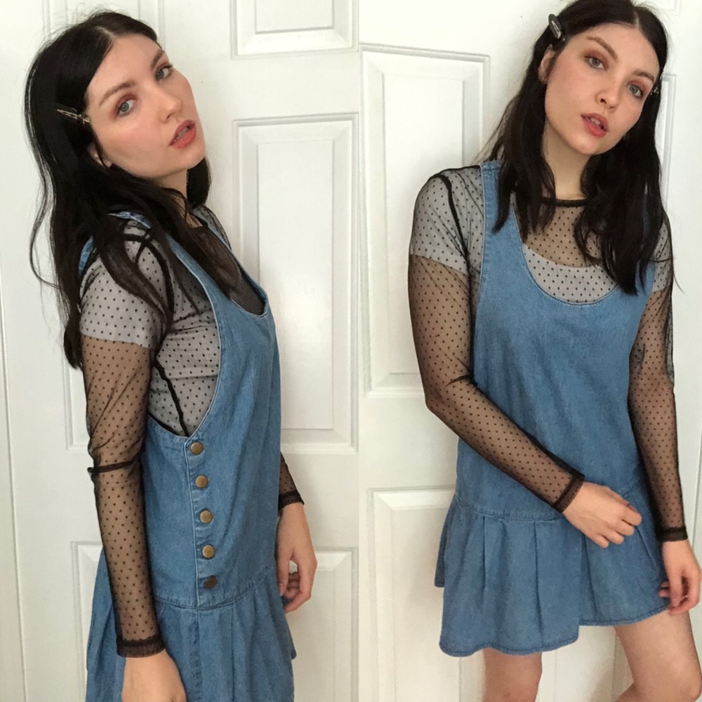 Vintage Drop Waist Pinafore Jean Dress